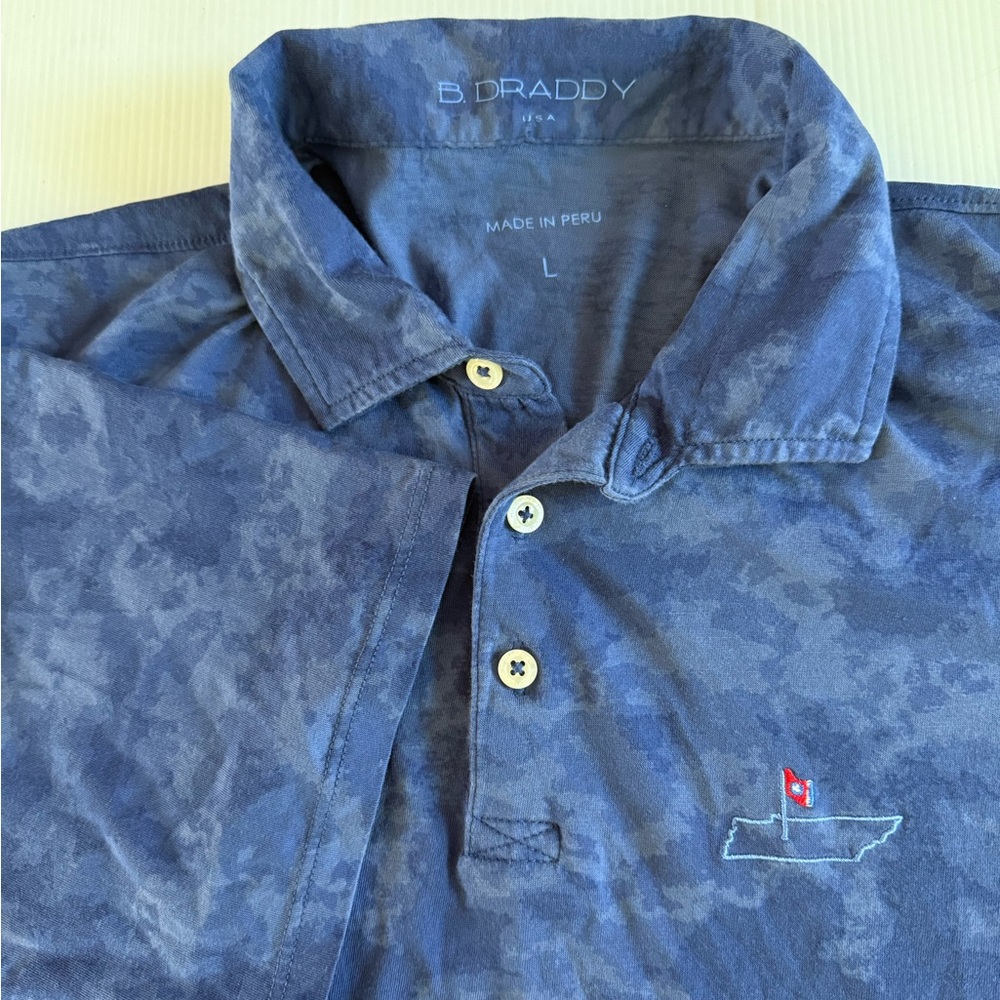 B Draddy Polo Shirt Mens Size Large  Blue 100% Cotton Golf Camo Tennessee State